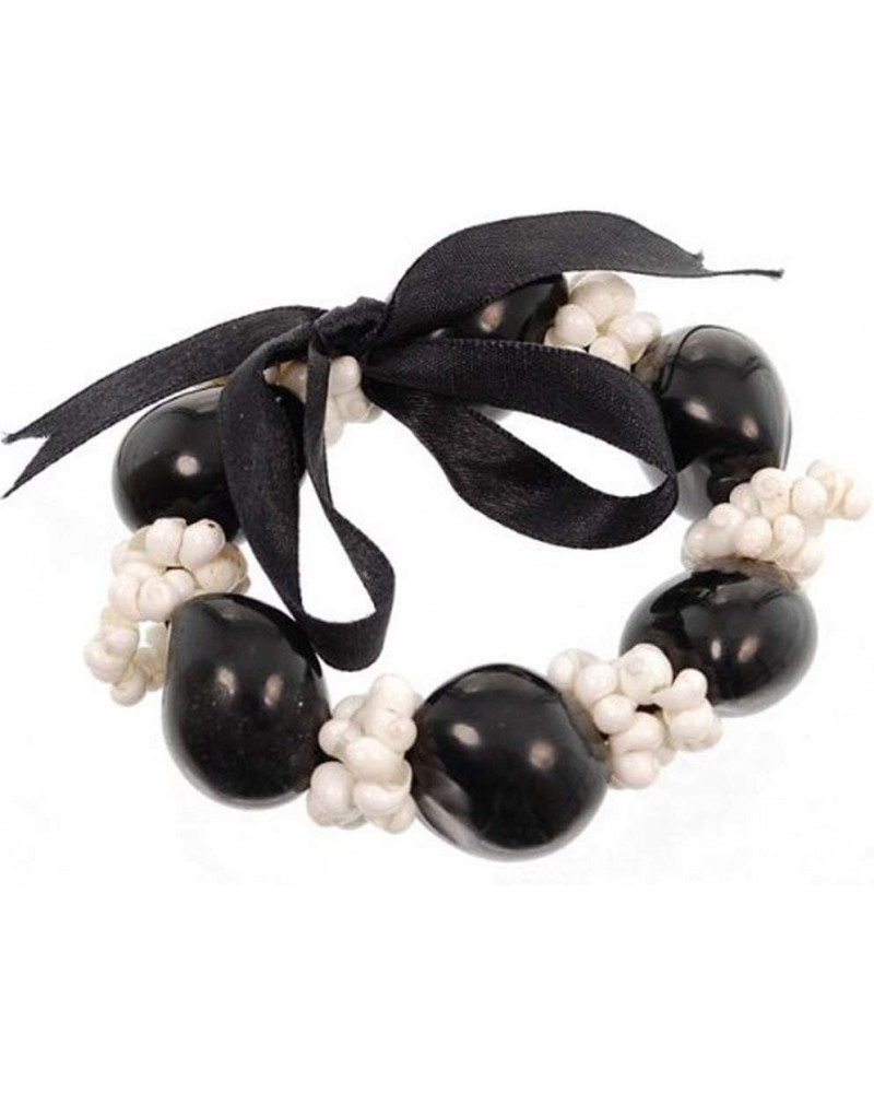 Hawaiian Lei Bracelet of Kukui Nuts and White Mongo Shells $10.41 Bracelets