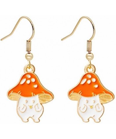 Cute Cartoon Mushroom Drop Dangle Earrings Red Drop Oil Mushroom Food Earrings Funny Plant Shape Jewelry Orange $5.77 Earrings