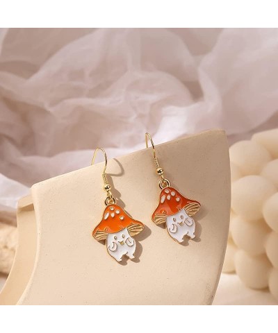 Cute Cartoon Mushroom Drop Dangle Earrings Red Drop Oil Mushroom Food Earrings Funny Plant Shape Jewelry Orange $5.77 Earrings