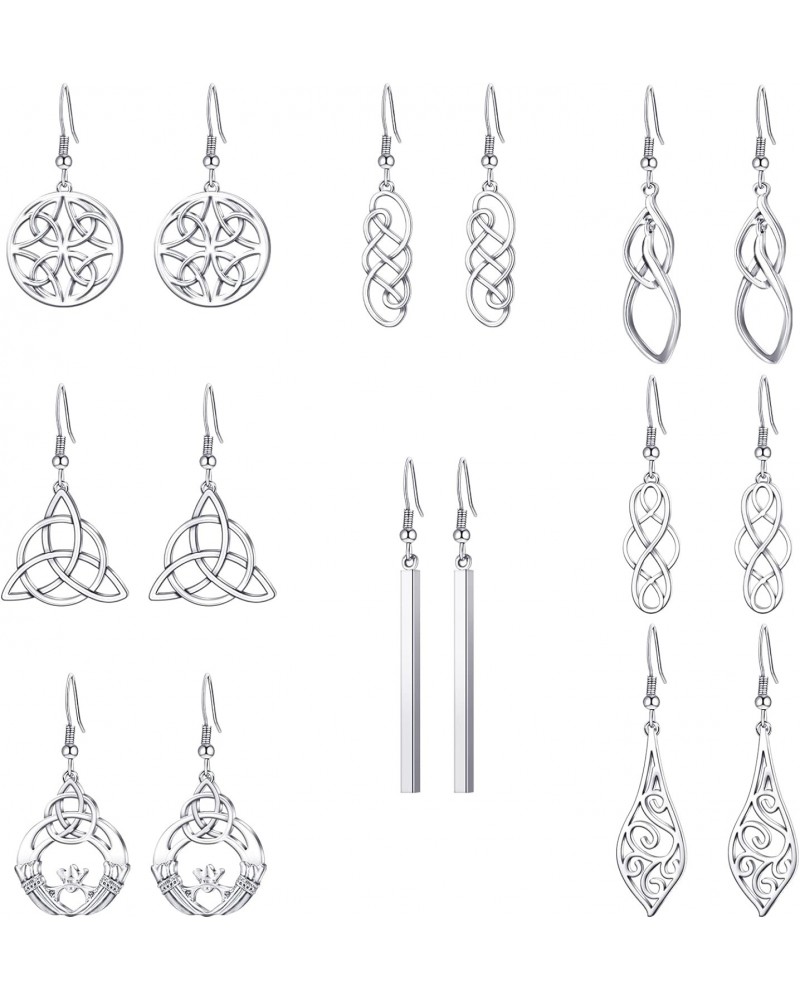 8 Pairs Celtic Knot Dangle Earrings Silver Knot Drop Earrings Hook Earrings $8.15 Earrings