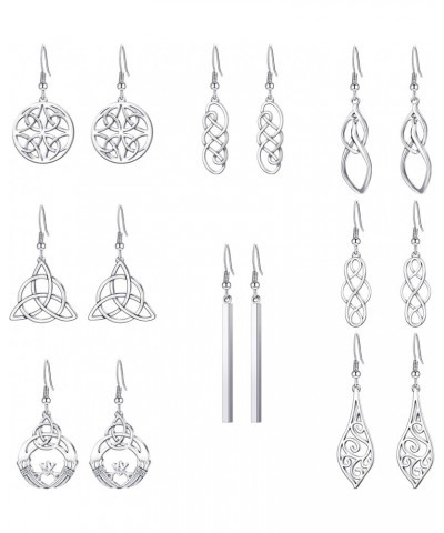 8 Pairs Celtic Knot Dangle Earrings Silver Knot Drop Earrings Hook Earrings $8.15 Earrings