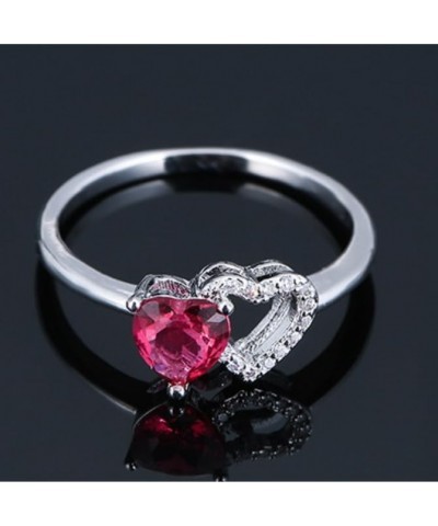 Silver Plated 7x7mm Double Heart Cut Created Ruby Spinel Cubic Zirconia Filled Halo Wedding Engagement Band Elegant Women's R...