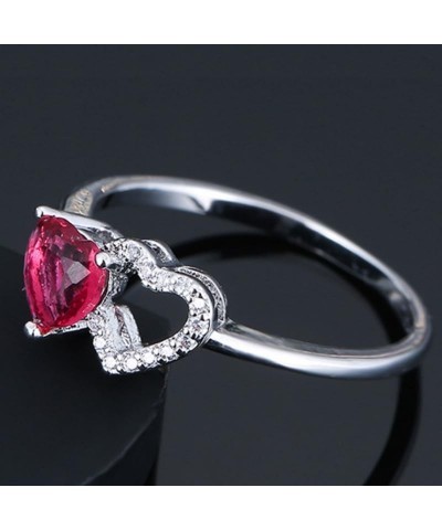 Silver Plated 7x7mm Double Heart Cut Created Ruby Spinel Cubic Zirconia Filled Halo Wedding Engagement Band Elegant Women's R...