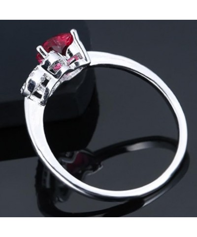 Silver Plated 7x7mm Double Heart Cut Created Ruby Spinel Cubic Zirconia Filled Halo Wedding Engagement Band Elegant Women's R...