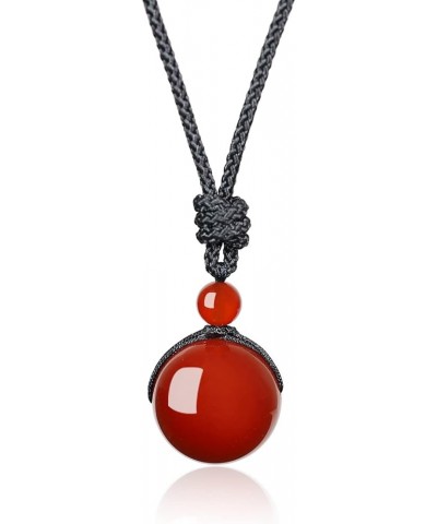 Round Bead Stone Pendant Necklace for Men Women Red Agate $11.96 Necklaces