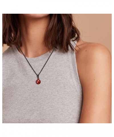 Round Bead Stone Pendant Necklace for Men Women Red Agate $11.96 Necklaces