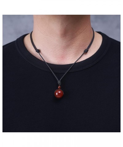 Round Bead Stone Pendant Necklace for Men Women Red Agate $11.96 Necklaces