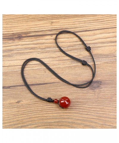 Round Bead Stone Pendant Necklace for Men Women Red Agate $11.96 Necklaces