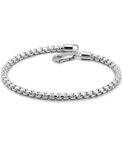 925 Sterling Silver Bracelet Men Women Teen Boy Girls 3MM Square Rolo Link Round Box Chain 6.3" 6.7" 7" 7.5" 8" 8.5" 9" Bangl...