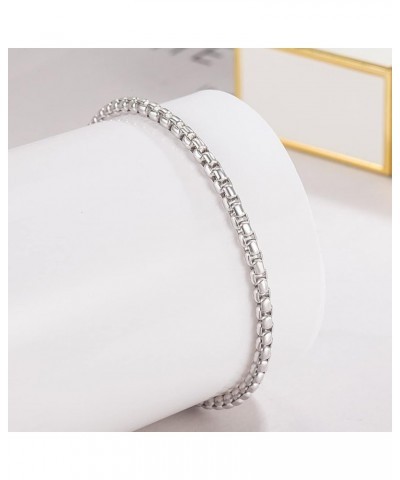 925 Sterling Silver Bracelet Men Women Teen Boy Girls 3MM Square Rolo Link Round Box Chain 6.3" 6.7" 7" 7.5" 8" 8.5" 9" Bangl...