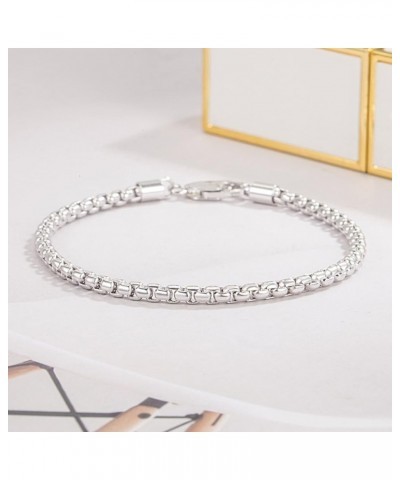 925 Sterling Silver Bracelet Men Women Teen Boy Girls 3MM Square Rolo Link Round Box Chain 6.3" 6.7" 7" 7.5" 8" 8.5" 9" Bangl...