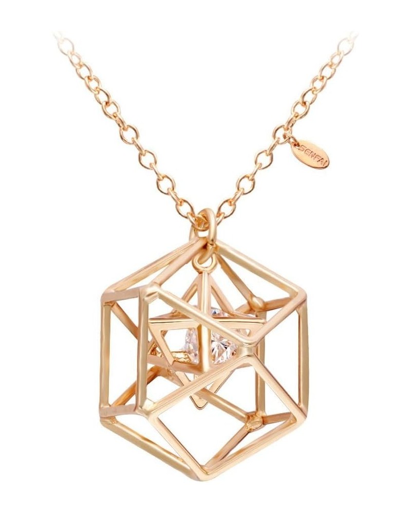 Fashion 3D Cube Necklace with Zircon in Tiny Eight Pointed Star for Wedding Jewelry Rose Gold $9.61 Necklaces