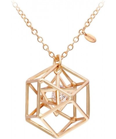 Fashion 3D Cube Necklace with Zircon in Tiny Eight Pointed Star for Wedding Jewelry Rose Gold $9.61 Necklaces