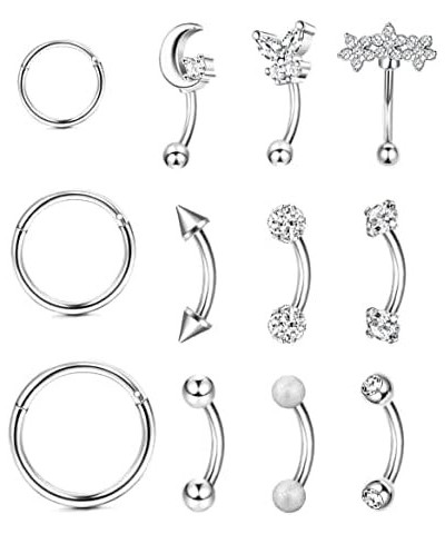 18Pcs 16G Eyebrow Piercing Jewelry for Women Men, Eyebrow Rings Rook Earrings Rook Piercing Jewelry Belly Lip Ring Curved Bar...