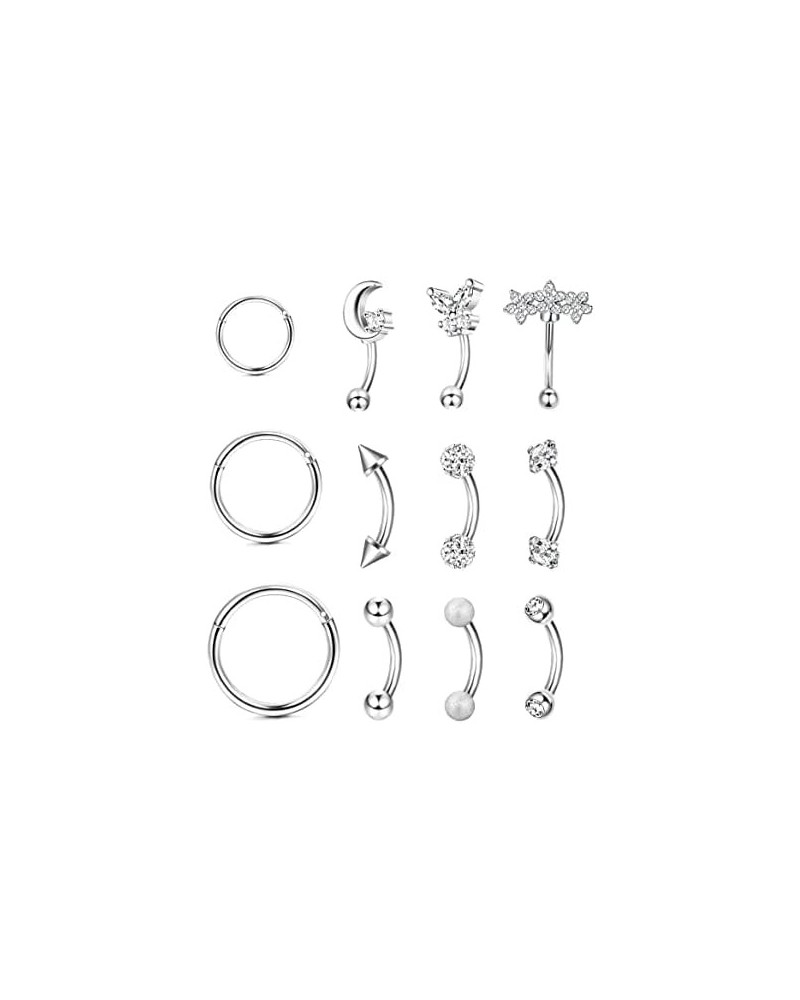 18Pcs 16G Eyebrow Piercing Jewelry for Women Men, Eyebrow Rings Rook Earrings Rook Piercing Jewelry Belly Lip Ring Curved Bar...