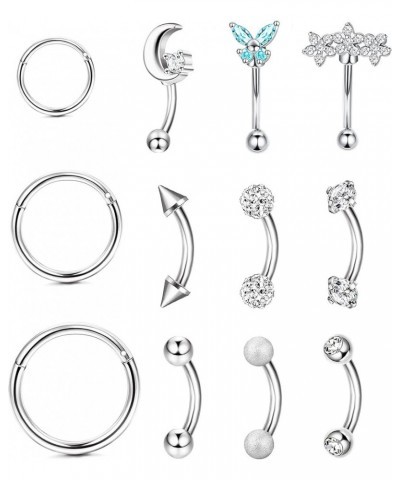 18Pcs 16G Eyebrow Piercing Jewelry for Women Men, Eyebrow Rings Rook Earrings Rook Piercing Jewelry Belly Lip Ring Curved Bar...