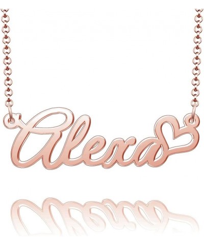 Personalized Name Necklace Custom Gold Name Plate Necklace Sterling Silver Love Heart Pendant Gift Card Alexa-Rose Gold $13.0...