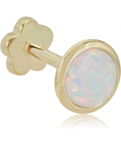 14K Gold Created Opal Cartilage Piercing Flat Back Earring Body Jewelry (18 Gauge) Yellow Gold $35.50 Body Jewelry