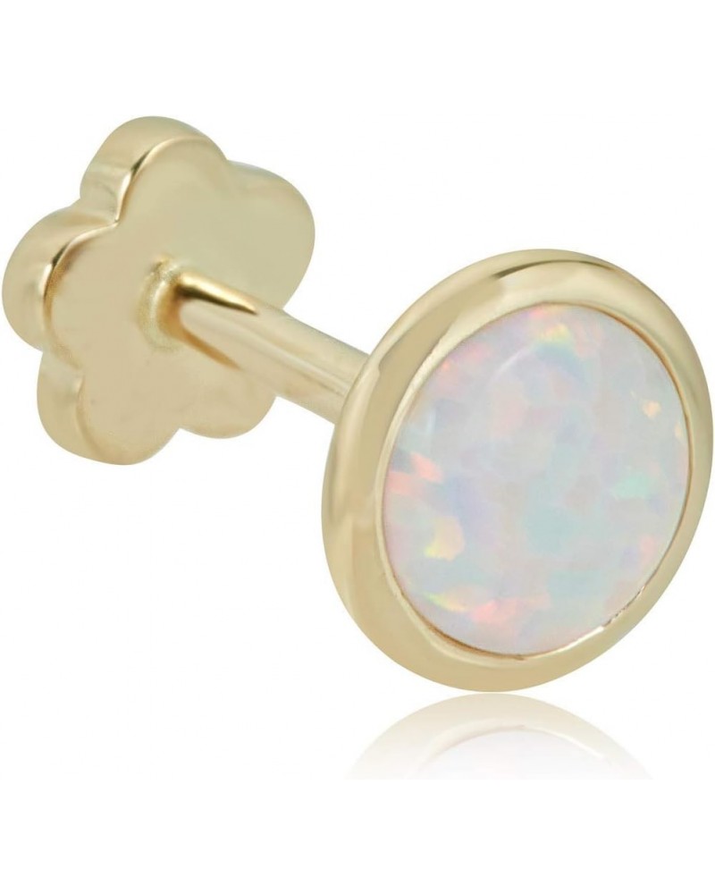 14K Gold Created Opal Cartilage Piercing Flat Back Earring Body Jewelry (18 Gauge) Yellow Gold $35.50 Body Jewelry