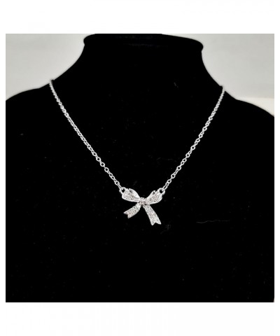 Gold Silver Bow Necklace for Women Shiny Rhinestone Bow Necklace Fashion Bow Pendant Necklace Bow Necklace Jewelry Gift for W...