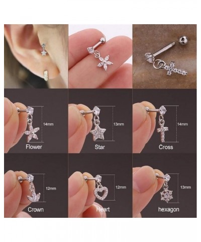 2 Piece Stainless Steel Barbell with Flower Star Cross Pendant Ear Cartilage Helix Piercing Earring (Metal Color : Gold Style...