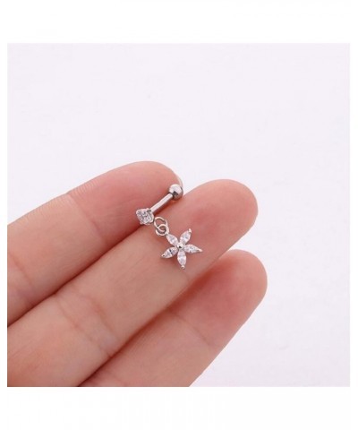 2 Piece Stainless Steel Barbell with Flower Star Cross Pendant Ear Cartilage Helix Piercing Earring (Metal Color : Gold Style...