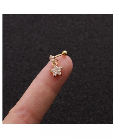 2 Piece Stainless Steel Barbell with Flower Star Cross Pendant Ear Cartilage Helix Piercing Earring (Metal Color : Gold Style...