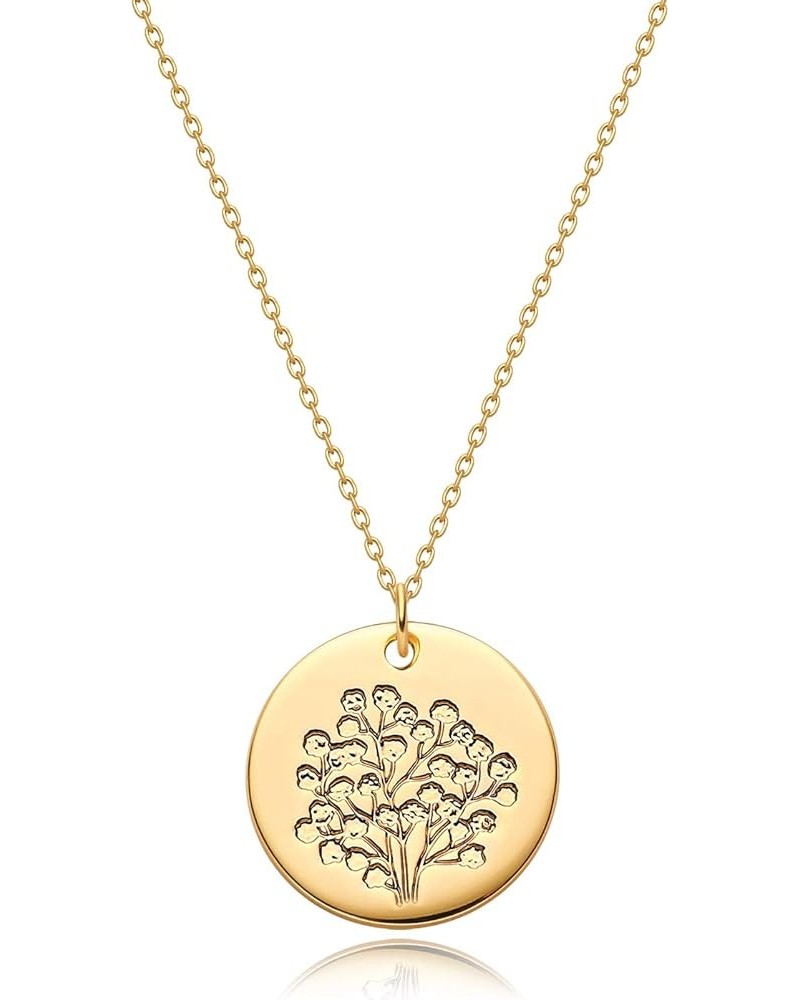 Women Birth Flower Necklaces Gold Coin Disc Floral Pendant 14K Gold Filled Simple Dainty Chain Everyday Jewelry Birthday Gift...