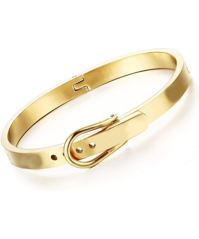 18K Gold Bangle Bracelet With Stainless Steel For Couple Lover Hinge Tiny Bangle Bracelet Jewelry Gift Belt Bracelet-Gold $10...