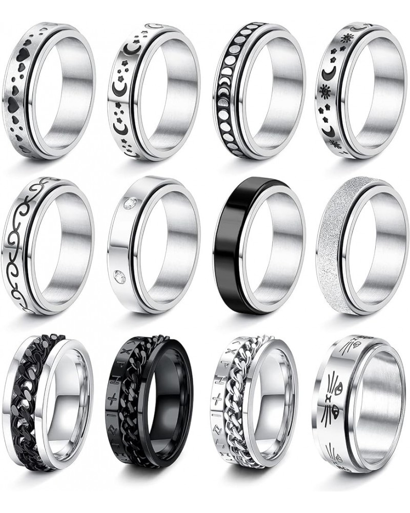 Stainless Steel Fidget Band Rings Anxiety Rings Size 6-10 B-12PCS $9.34 Rings