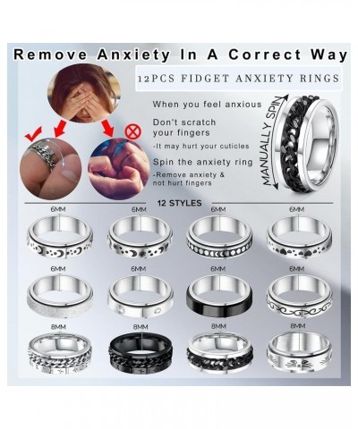 Stainless Steel Fidget Band Rings Anxiety Rings Size 6-10 B-12PCS $9.34 Rings