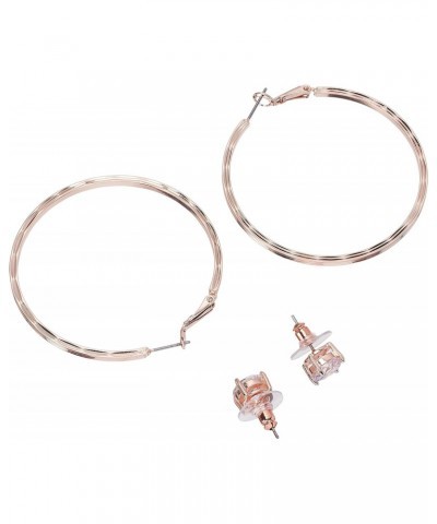 Women's Hoop & Crystal Stud Rose Gold Earrings $8.03 Earrings