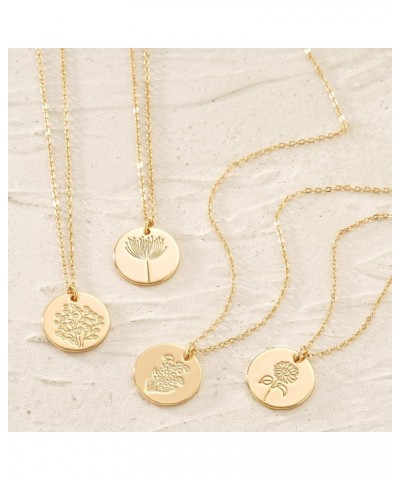 Women Birth Flower Necklaces Gold Coin Disc Floral Pendant 14K Gold Filled Simple Dainty Chain Everyday Jewelry Birthday Gift...