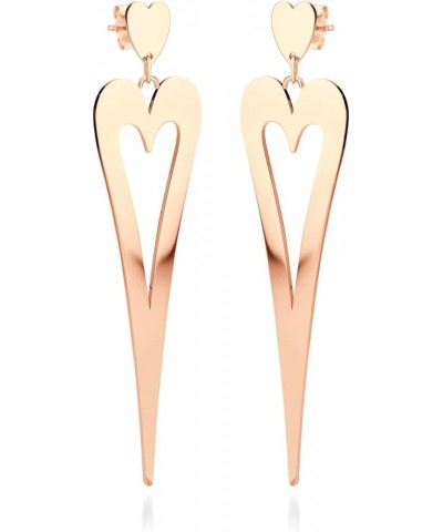 Stainless Steel Long Stretched Dangle Heart Earrings for Women & Girls Rose Gold $13.19 Earrings