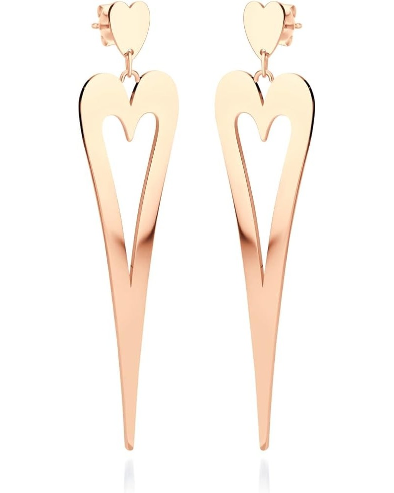 Stainless Steel Long Stretched Dangle Heart Earrings for Women & Girls Rose Gold $13.19 Earrings