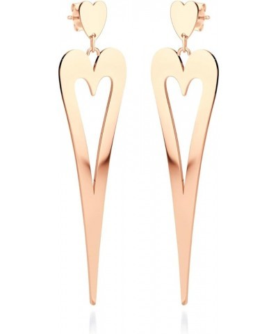 Stainless Steel Long Stretched Dangle Heart Earrings for Women & Girls Rose Gold $13.19 Earrings