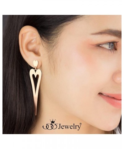 Stainless Steel Long Stretched Dangle Heart Earrings for Women & Girls Rose Gold $13.19 Earrings