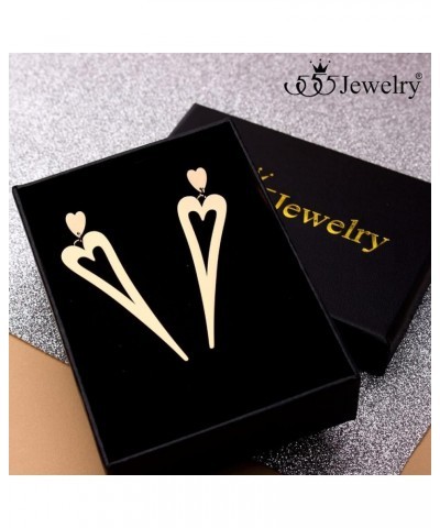 Stainless Steel Long Stretched Dangle Heart Earrings for Women & Girls Rose Gold $13.19 Earrings