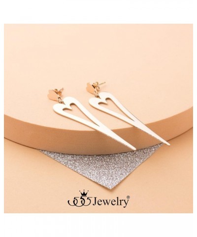 Stainless Steel Long Stretched Dangle Heart Earrings for Women & Girls Rose Gold $13.19 Earrings