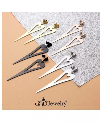 Stainless Steel Long Stretched Dangle Heart Earrings for Women & Girls Rose Gold $13.19 Earrings