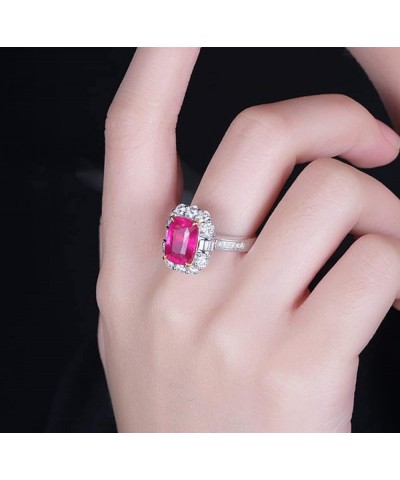 Elegant Huge Natural Pigeon Blood Ruby Ring 925 Sterling Silver Perfect Princess Cut Shiny Square Pink CZ Crystal Diamond Wed...