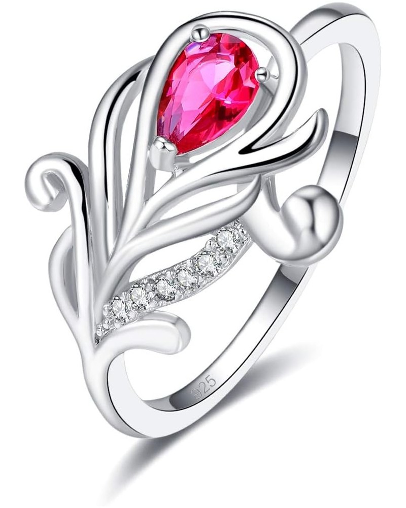 925 Sterling Silver Plated Created Ruby Spinel Pear Cut CZ Flower Thin Eternity Anniversary Wedding Engagement Band Ring Red ...