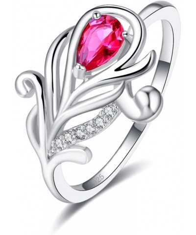 925 Sterling Silver Plated Created Ruby Spinel Pear Cut CZ Flower Thin Eternity Anniversary Wedding Engagement Band Ring Red ...