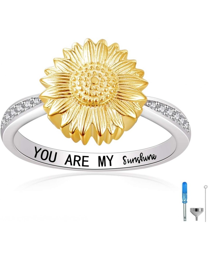 You are My Sunshine Urn Ring 925 Sterling Silver Keepsake Memorial Cremation Sunflower Ashe Ring for Women $14.85 Rings