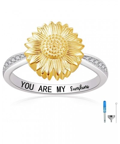 You are My Sunshine Urn Ring 925 Sterling Silver Keepsake Memorial Cremation Sunflower Ashe Ring for Women $14.85 Rings