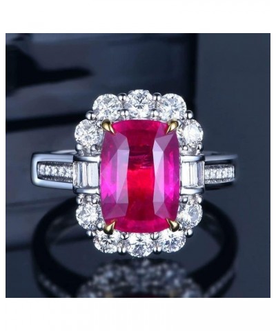 Elegant Huge Natural Pigeon Blood Ruby Ring 925 Sterling Silver Perfect Princess Cut Shiny Square Pink CZ Crystal Diamond Wed...