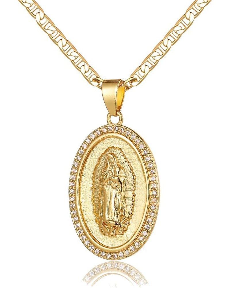 18K Gold Plated Flat 3MM Virgin Mary Guadalupe Charm Chain Pendant Necklace Christian Jewelry 05-Gold $11.59 Necklaces