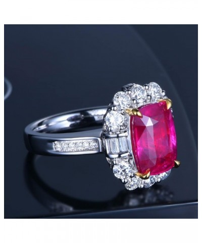 Elegant Huge Natural Pigeon Blood Ruby Ring 925 Sterling Silver Perfect Princess Cut Shiny Square Pink CZ Crystal Diamond Wed...