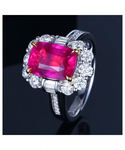 Elegant Huge Natural Pigeon Blood Ruby Ring 925 Sterling Silver Perfect Princess Cut Shiny Square Pink CZ Crystal Diamond Wed...