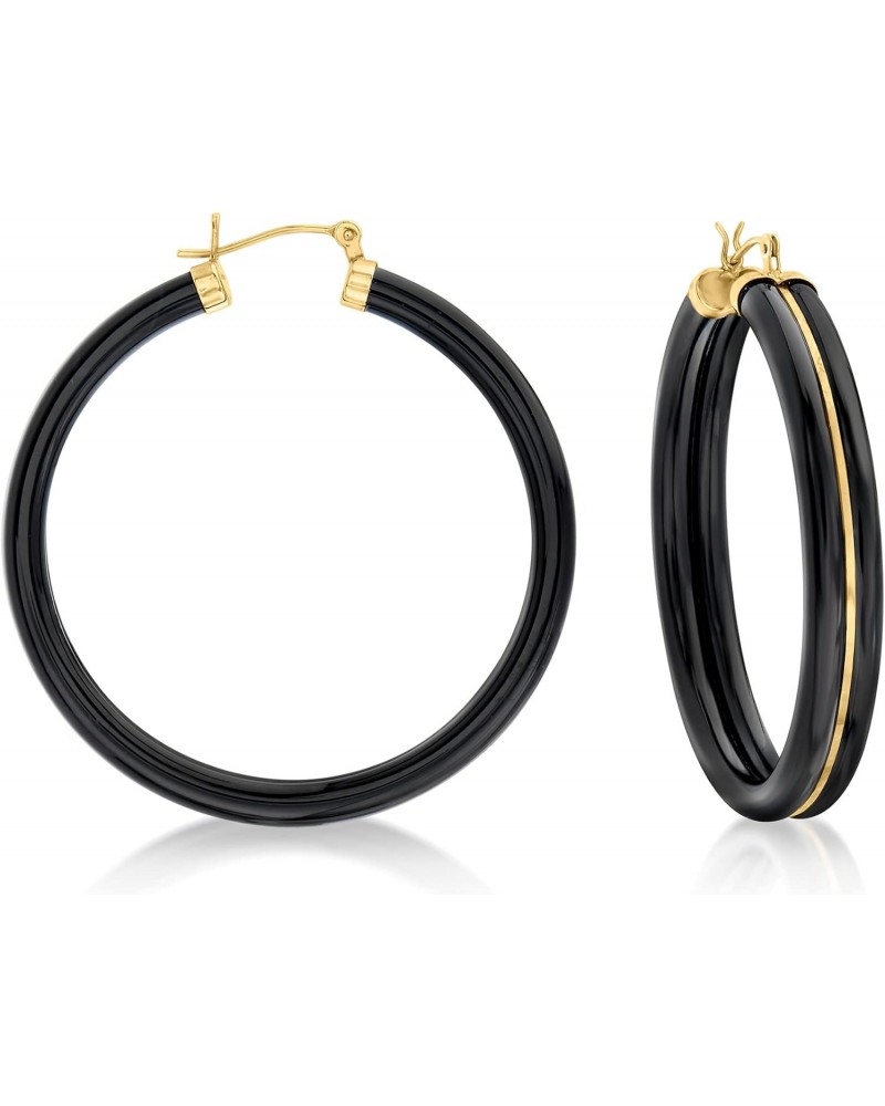 Black Agate Hoop Earrings With 14kt Yellow Gold $89.60 Earrings